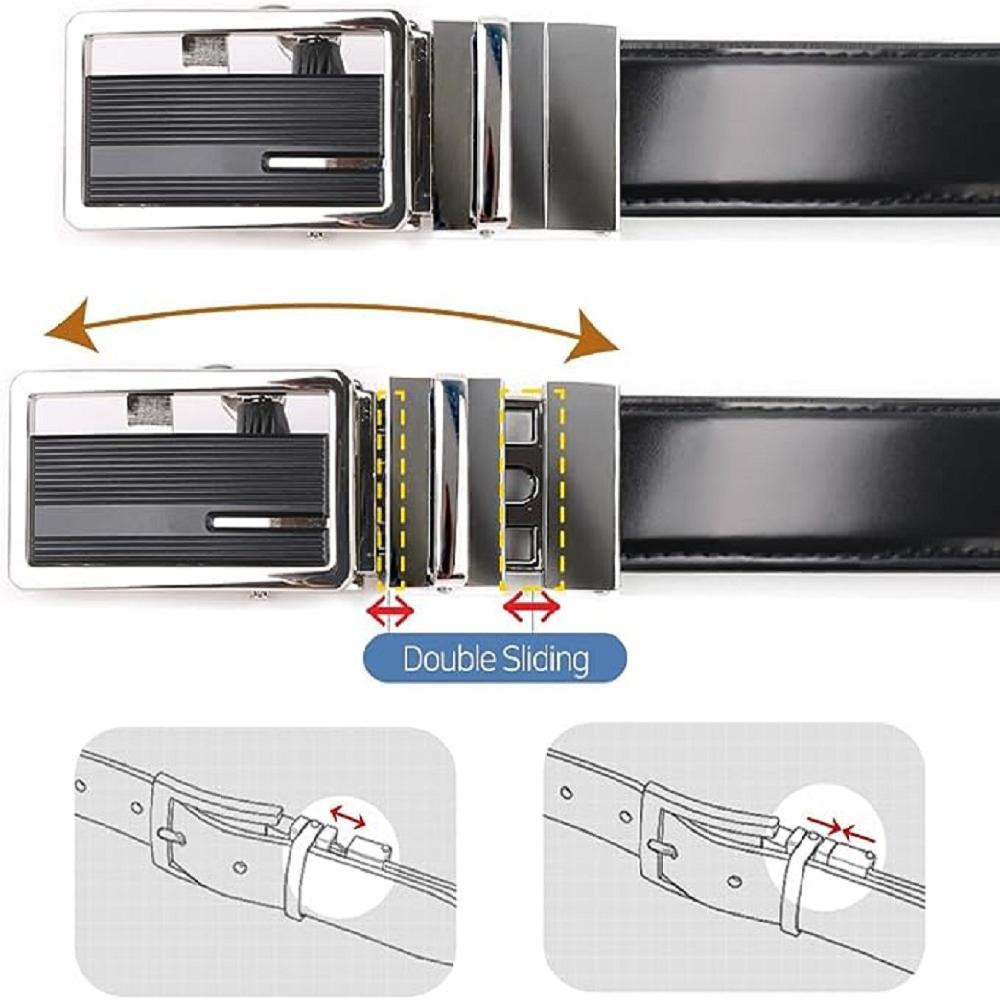 LineFit Men's Leather Belt_Casual Dress Classic Jean Adjustable Automatic Stretch Buckle N03 (Sizes