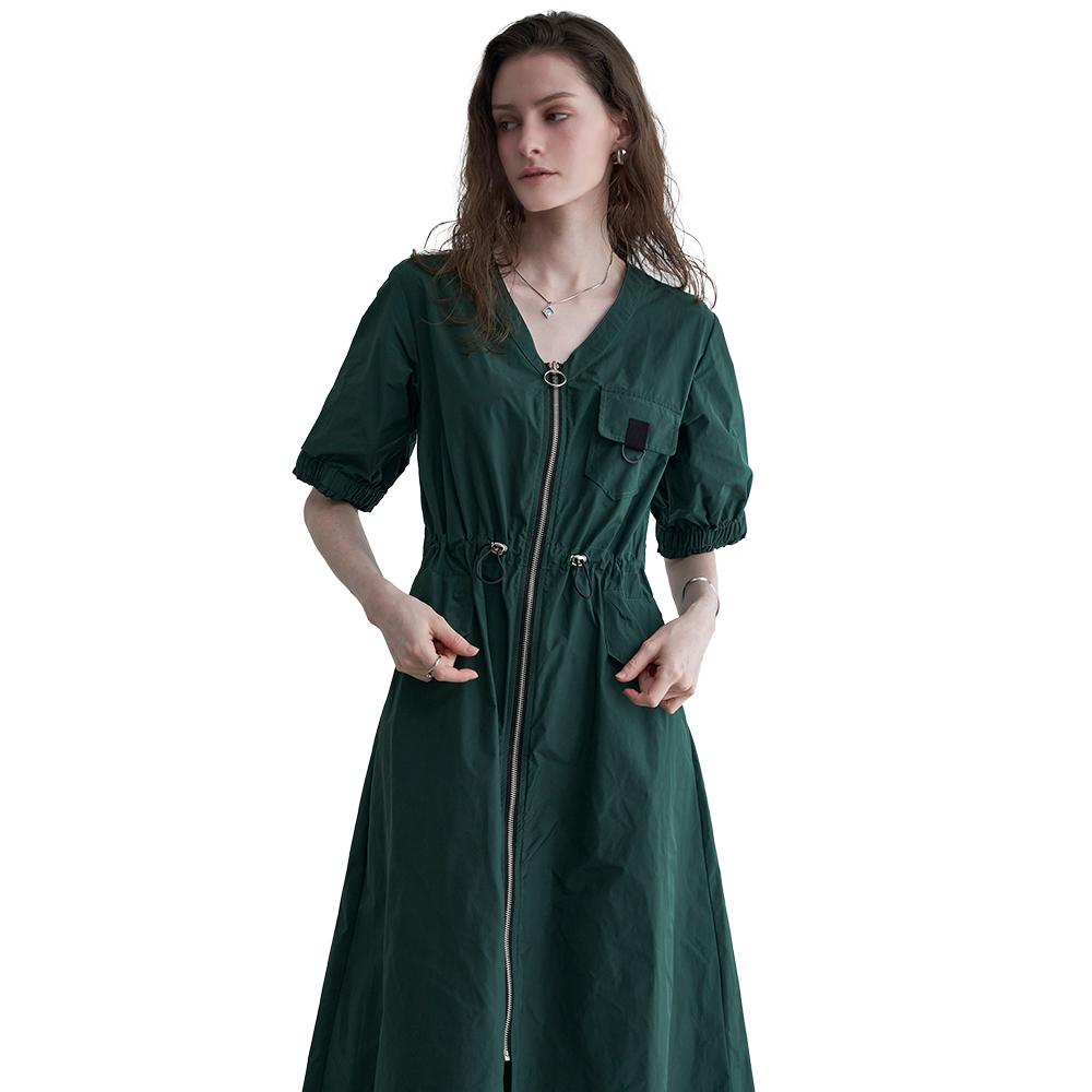 Casual Pocket Zip-Up Open Dress